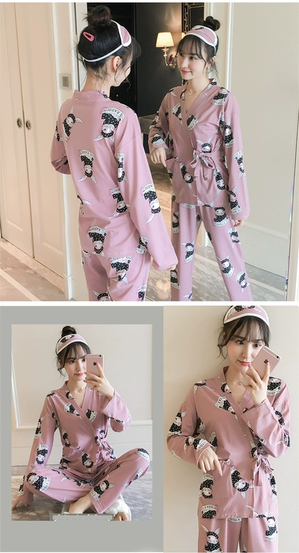 Bộ đồ ngủ nữ mùa thu đông dài tay cotton mỏng hai mảnh phù hợp với phong cách Nhật Bản kimono ngọt ngào và đáng yêu để mặc bên ngoài quần áo