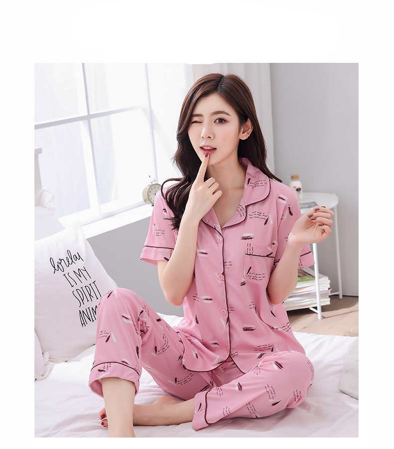 Mùa hè bông đồ ngủ của phụ nữ ngắn tay quần cotton cardigan hai mảnh phần mỏng lỏng bên ngoài mặc dịch vụ nhà phù hợp với