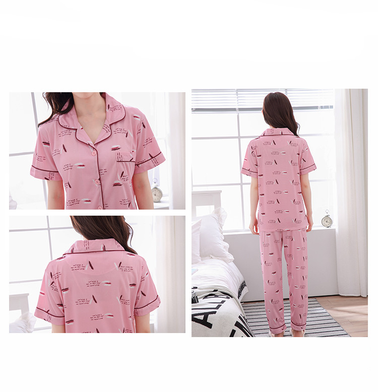 Mùa hè bông đồ ngủ của phụ nữ ngắn tay quần cotton cardigan hai mảnh phần mỏng lỏng bên ngoài mặc dịch vụ nhà phù hợp với