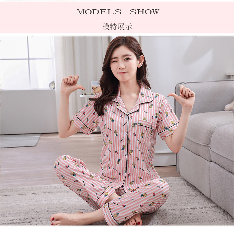 Mùa hè bông đồ ngủ của phụ nữ ngắn tay quần cotton cardigan hai mảnh phần mỏng lỏng bên ngoài mặc dịch vụ nhà phù hợp với