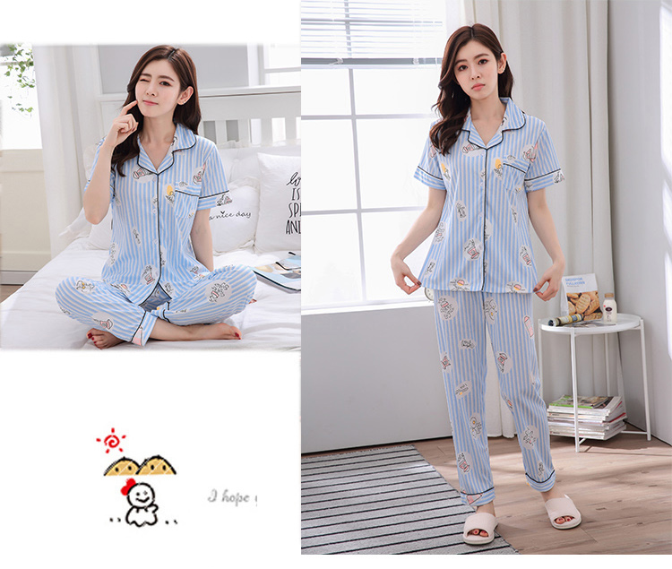 Mùa hè bông đồ ngủ của phụ nữ ngắn tay quần cotton cardigan hai mảnh phần mỏng lỏng bên ngoài mặc dịch vụ nhà phù hợp với