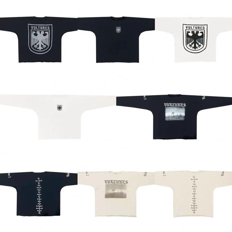 Kanye West's Vultures Album Cover-Inspired Double-Headed Eagle Lettering American-Style Long-Sleeve T-Shirt, Trendy for Both Men and Women Kanye West's Vultures Album Cover-Inspired Double-Headed Eagle Lettering American-Style Long-Sleeve T-Shirt, Trendy for Both Men and Women