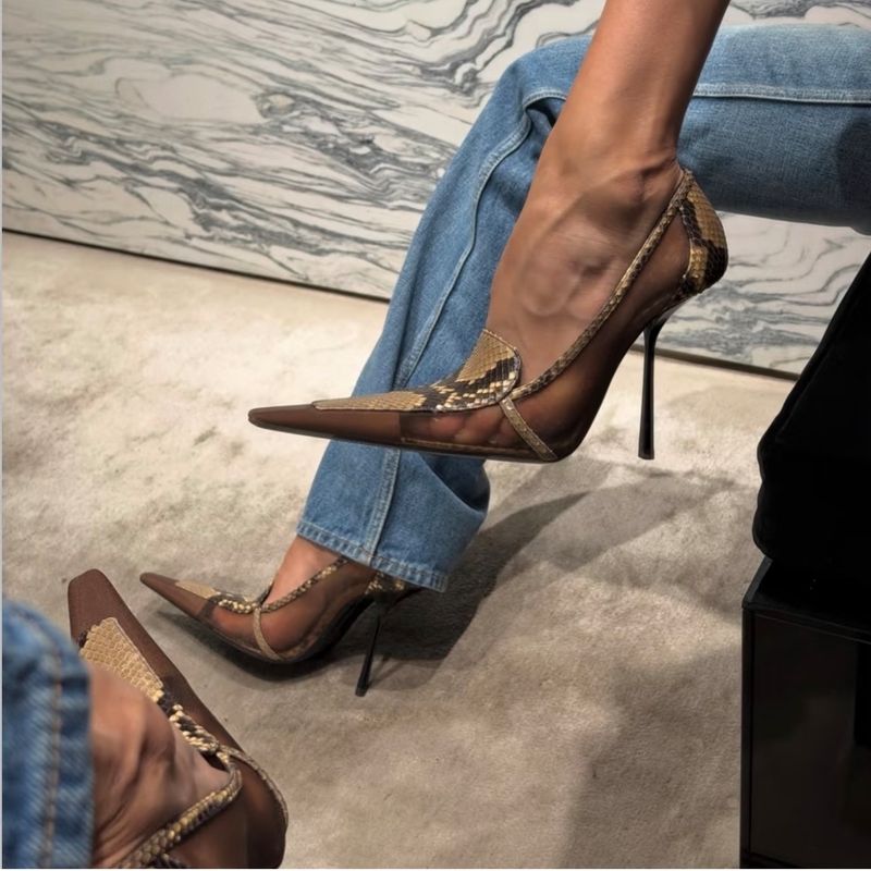 2026 Autumn and Winter New Genuine Leather High Heels Women's Small Square Toe Pointed Toe Stiletto Sexy Leopard Print Mesh Ultra High Heel Shoes 2026 Autumn and Winter New Genuine Leather High Heels Women's Small Square Toe Pointed Toe Stiletto Sexy Leopard Print Mesh Ultra High Heel Shoes