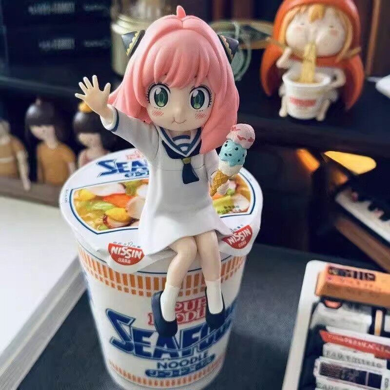 Spy X Family Figure Anya Eating Ice Cream Sitting Pose Anime Peripheral Figurine Gift for Girls