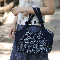 Original handmade Wuzhen characteristic printing and dyeing blue calico backpack handbag small fresh shoulder bag Retro horoscopes bag
