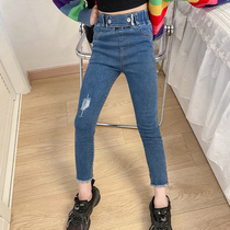 South Korean girl jeans Broken Hole elastic body small leggings pants Ocean Gas 2021 Spring and autumn new CUHK Tong Long pants