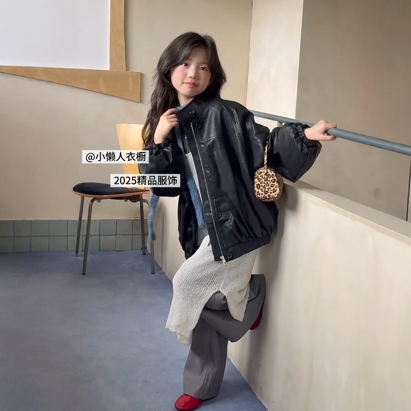 Girls' Leather Jacket 2025 Autumn New Style Fashionable and Trendy Autumn Jacket for Little Girls Girls' Leather Jacket 2025 Autumn New Style Fashionable and Trendy Autumn Jacket for Little Girls