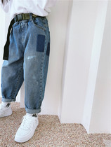 South Korea Fall Children Pants 2021 New Autumn Dress Girl Foreign Pistachio Jeans Boy Casual Pants Loose Trendy