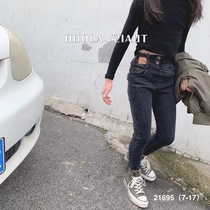 Korean childrens clothing girl jeans autumn winter 2021 new fashion Korean version CUHK boy sashimi elastic pants plus suede