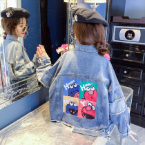 Girls denim jacket autumn 2021 new trendy spring and autumn foreign style net red childrens clothing large and medium childrens fashionable top