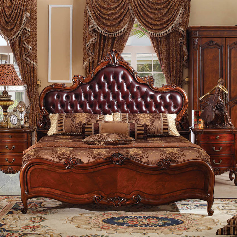 Meng Han American full solid wood genuine leather bed European style solid wood master bedroom with double bed 1 8 m net red bedroom solid wood wedding bed