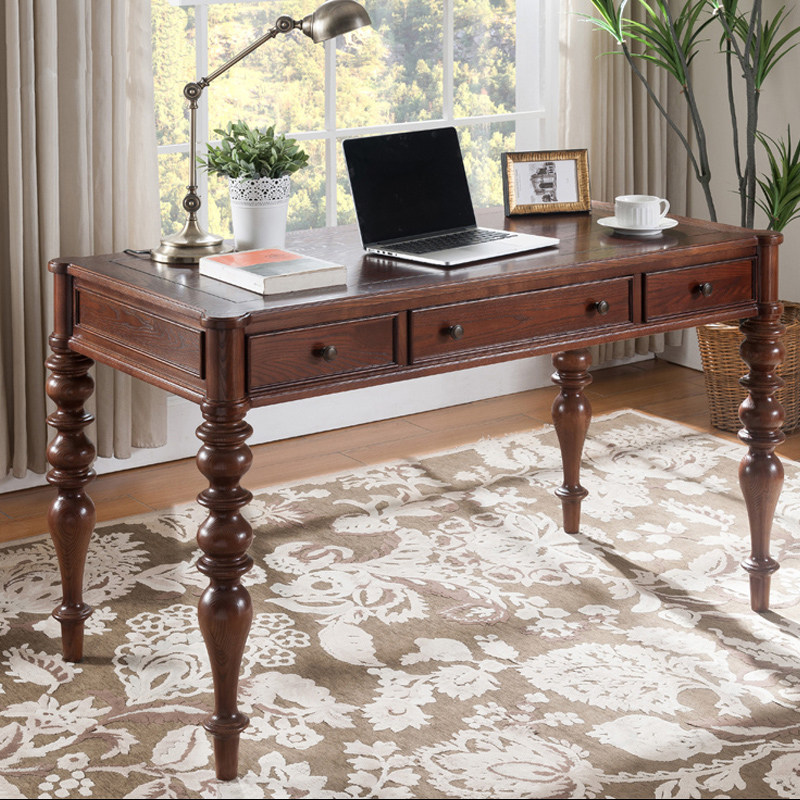 Meng Culvert American Triple Draw Desk Book House Brief Bedroom Desk Solid Wood Desk Original Full Solid Wood Desk