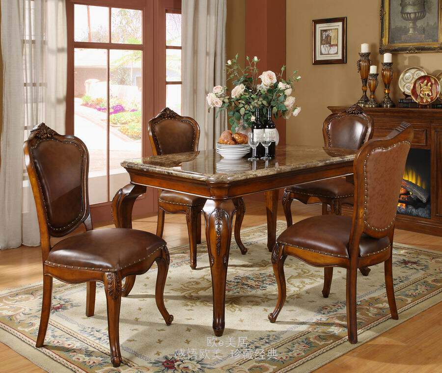 American solid wood 1 4 meters dining table European antique long dining table Natural marble 1 6 meters dining table Solid wood long dining table