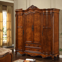 Meng Han solid wood American four door wardrobe clothing American solid wood carving large wardrobe flat door four door wardrobe wardrobe