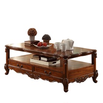 American solid wood coffee table living room solid wood carved tea table coffee table antique American sofa table solid wood long coffee table
