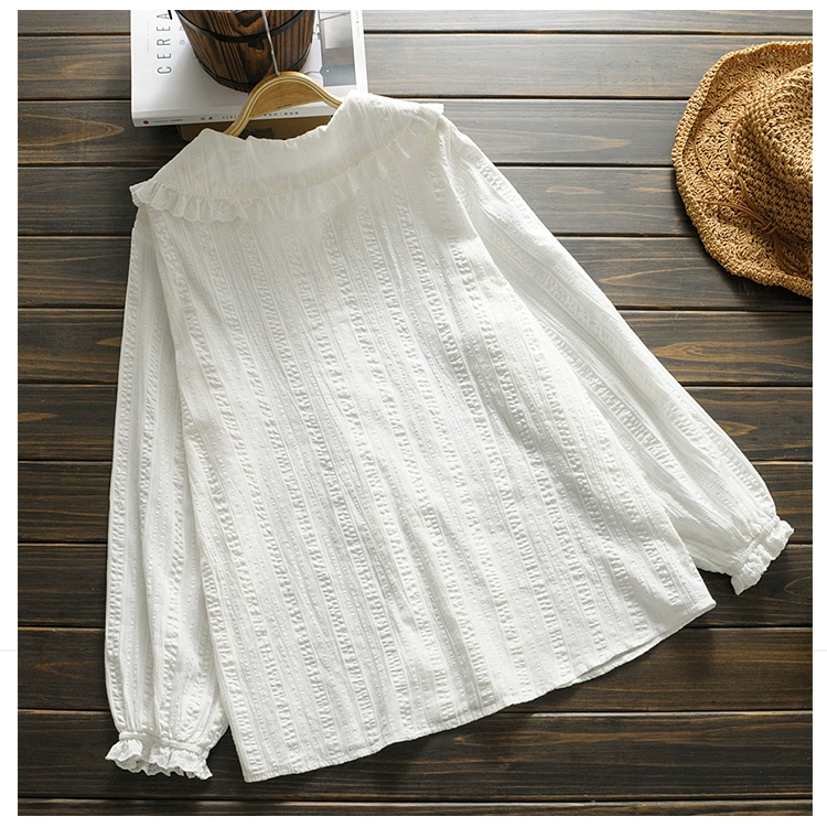 2019 phiên bản Hàn Quốc mới của áo sơ mi cổ yếm rộng cho bà bầu áo sơ mi trắng cotton đáy mùa xuân và áo dài tay mùa thu - Áo thai sản