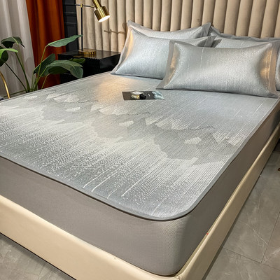 Summer ice silk mat three-piece set 1.8m bed can be machine-washed ice silk mat folding bed cover type air conditioning soft mat