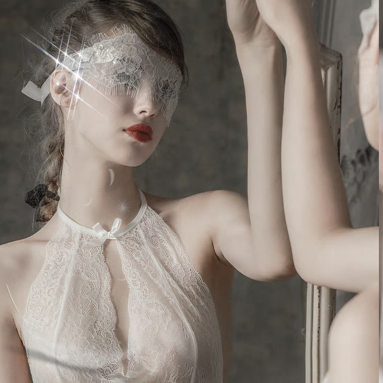 Sexy dream flirtaposition sm Blurred Eye Silk with Spice Mask Retro Lace Blindfold Tied Hand Strap Passion Suit