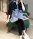 Stripe stitching mid-length denim shirt female niche casual fashion retro small shirt 2023 spring new European goods