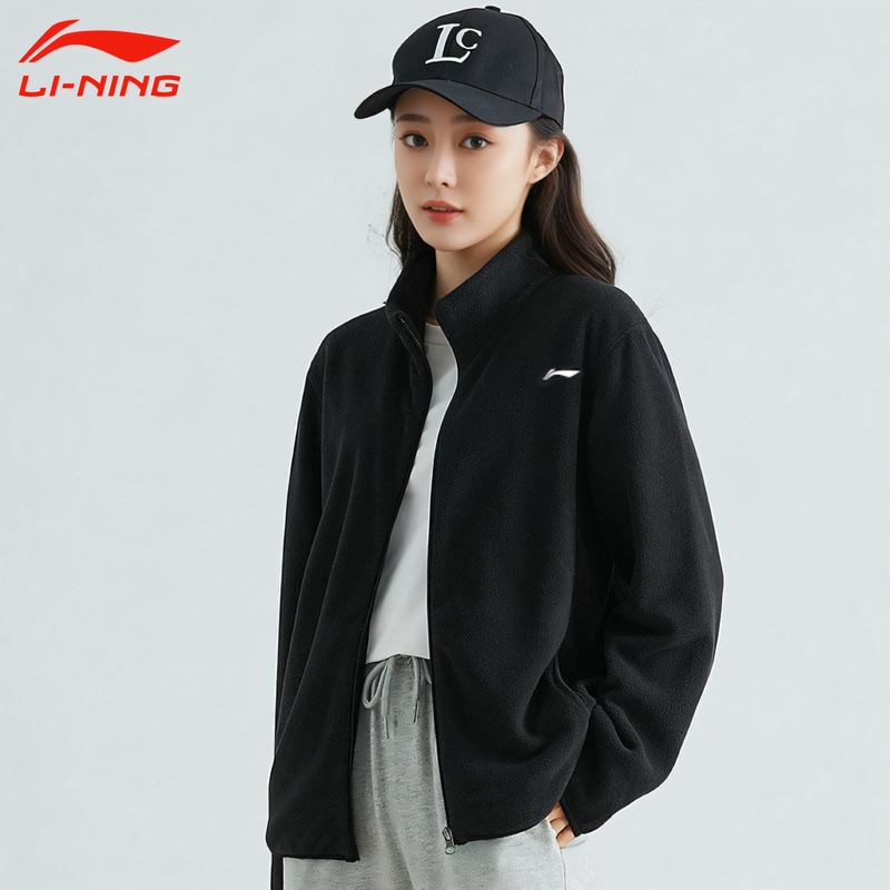 Li-Ning Women's Sportswear Sweatshirt 2026 Spring New Running Fitness Cycling Jacket Black Loose Stand Collar Top