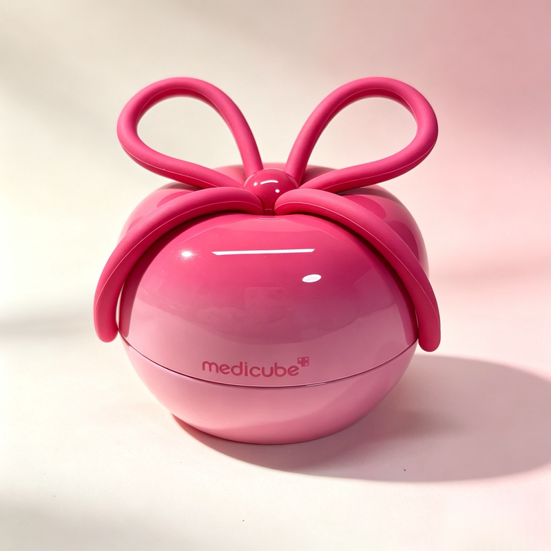 Korean Medicube Cushion Brush Featuring Zhang Yuanying's Cherry Bow Design, Portable Cushion Massage Brush