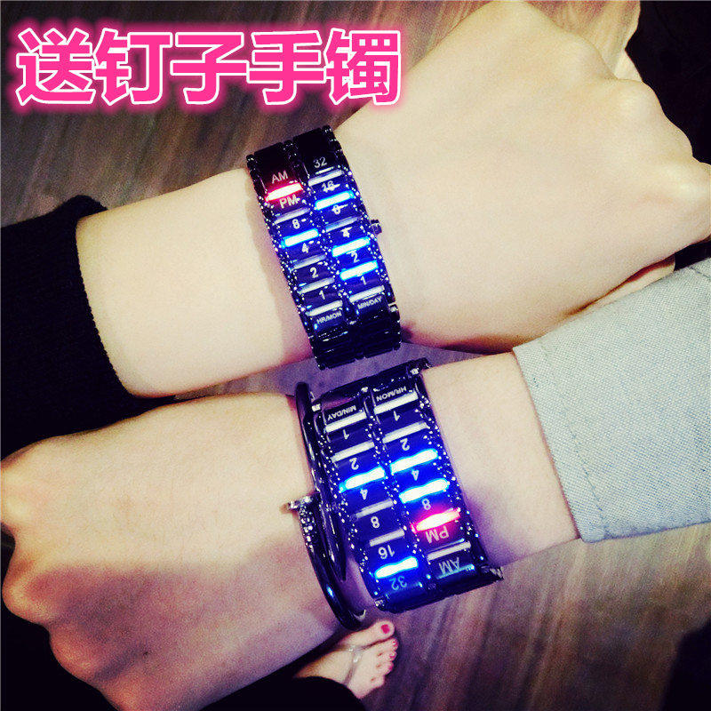 Douyin social watch spirit boy trendy men's LED electronic watch female student Korean version creative personality simple