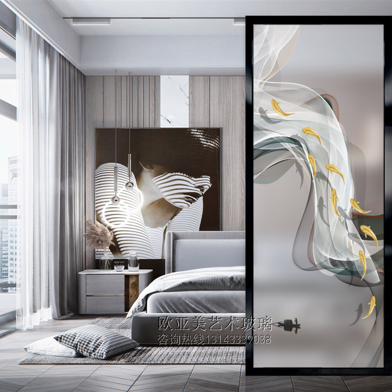 New Hyundai Central European-style Entrance Living Room Screen Kitchen Wash partition Wall minimalist Decorative Frosted Glass Nine Fishmaps