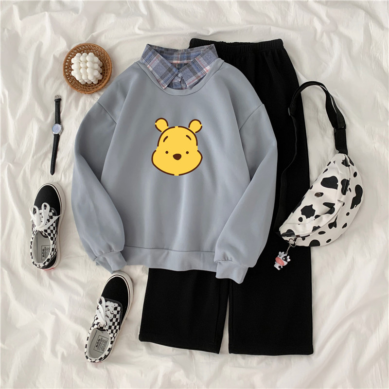 Real shot ~ new autumn and winter holiday two piece loose Polo doll collar color matching thickened Plush sweater set