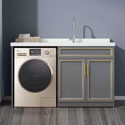 Balcony washing machine cabinet companion combination Space aluminum integrated wash basin Quartz stone with washboard face pool slot laundry table