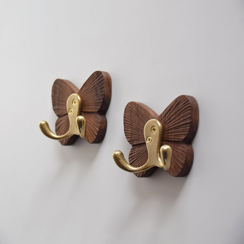 Butterfly Solid Wood Hook, Creative Black Walnut Traceless Adhesive Hook, Coat Hook, Black Walnut Door Hook, Beech Wood Clothes Hook Butterfly Solid Wood Hook, Creative Black Walnut Traceless Adhesive Hook, Coat Hook, Black Walnut Door Hook, Beech Wood Clothes Hook
