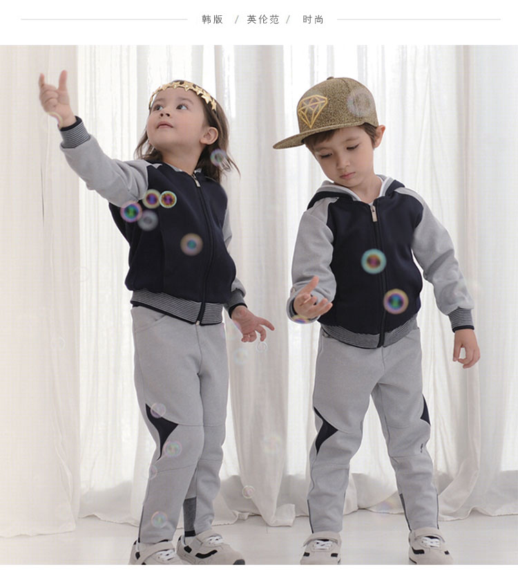 Cotton phiên bản Hàn Quốc của quần áo học sinh mẫu giáo mùa xuân và mùa thu học sinh thể thao đồng phục lớp học phục vụ mùa xuân 2018 mới quan ao tre em