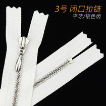 Single customized Japanese size 3 flat teeth closed tail closed zipper collar pants skirt zipper silver teeth