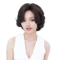 Rebecca wig female short hair oblique bangs retro Hong Kong style curly hair full real hair fluffy natural beauty fashion headgear