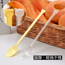 Disposable long handle spoon thickened KT cat head plastic spoon fried yogurt roasted fairy grass milk tea long ice soup 1000