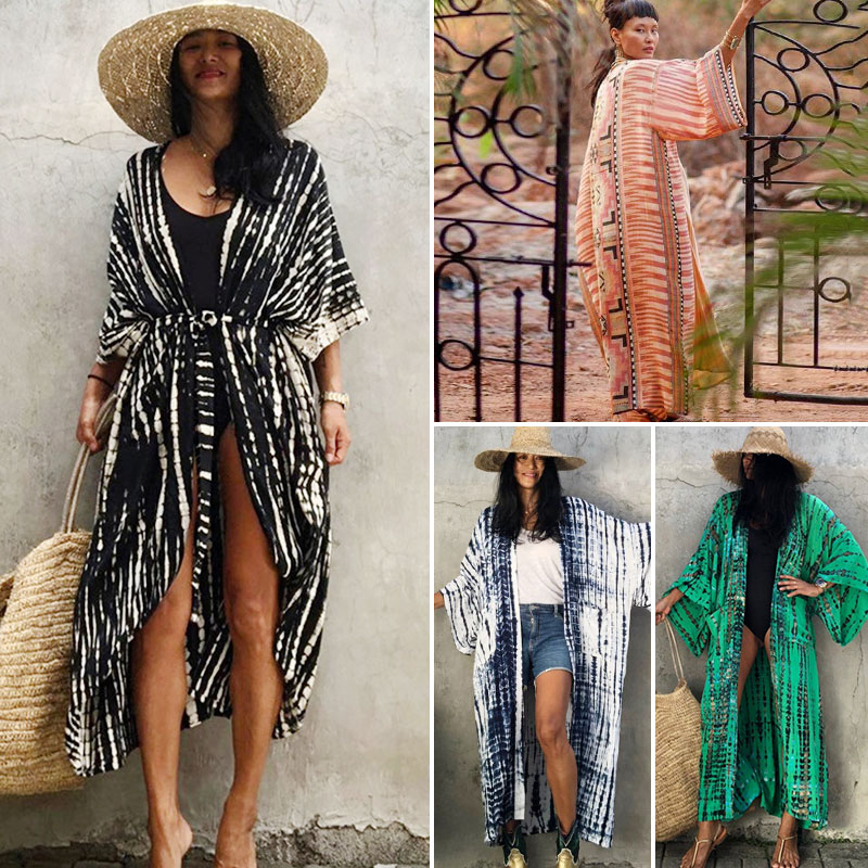 Seaside holiday sunscreen jacket Summer medium long-style cardiovert burkini beach bikini bathing suit outside of the hood woman-Taobao