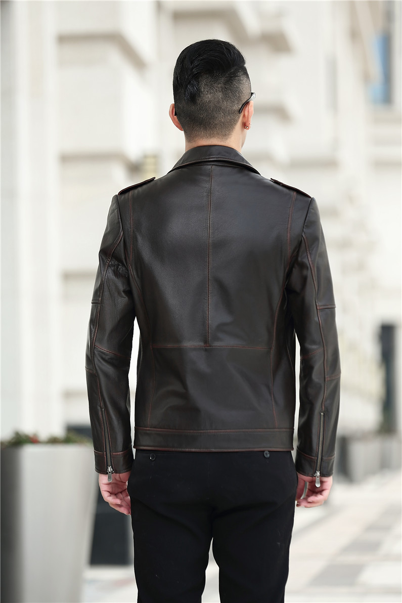 Hained leather leather new top layer leather nam mùa thu áo khoác trẻ trung đoạn ngắn Quần áo đẹp trai đi xe máy - Quần áo lông thú áo jacket nam