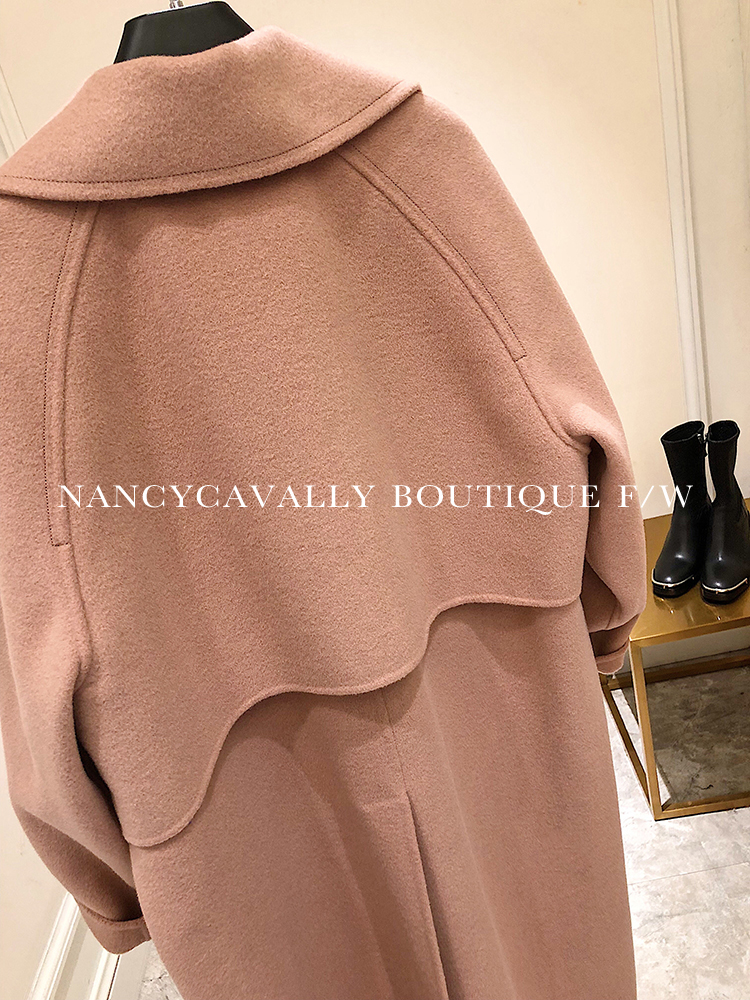 2018 mùa đông mới nữ khí chất chic thiết kế áo hai lớp cashmere lỏng dài phần len mỏng áo khoác jean nữ
