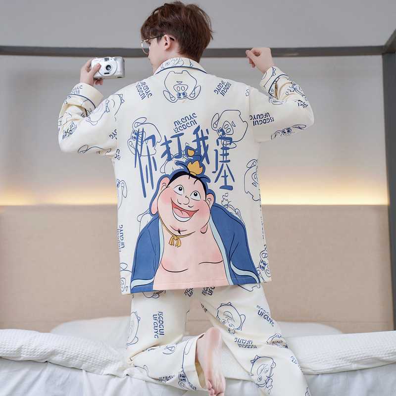 Men's Pure Cotton Pajamas, Spring and Autumn Style, Long-Sleeved, for Boys, Teenagers, Junior High School Students, Plus-Size, Oversized Loungewear Set Men's Pure Cotton Pajamas, Spring and Autumn Style, Long-Sleeved, for Boys, Teenagers, Junior High School Students, Plus-Size, Oversized Loungewear Set
