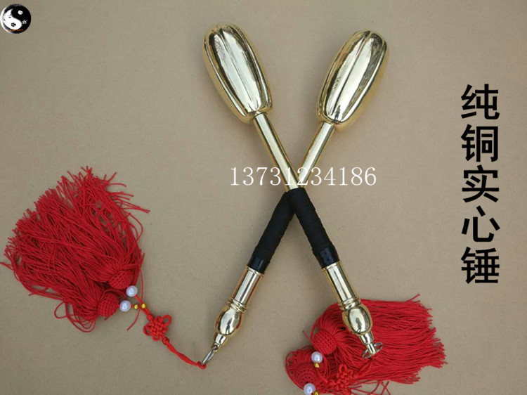 Pure copper solid hammer double hammer bronze hammer martial art hammer with heavy hammer watermelon hammer 8-seamed hammer perform hammer-eight-like weapon