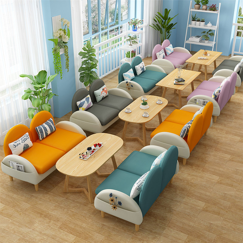 Brief Nordic milk tea shop in negotiation table and chairs combined sofa solid wood home chair single double apartment block reception