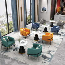 Modern minimalist sofa guest reception in talks TEA TABLE SUIT HOTEL LOBBY SINGLE PEOPLE LEATHER LIGHT EXTRAVAGANT AND SMALL ROUND TABLE ROCK BOARD