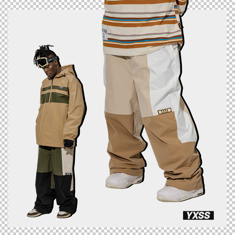 YXSS INDEPENDENT DESIGN SKI SPLICING WATERPROOF LOOSE SKI PANTS WINDPROOF WARM AND COMFORTABLE AND BREATHABLE COOL WAVE SNOW PANTS