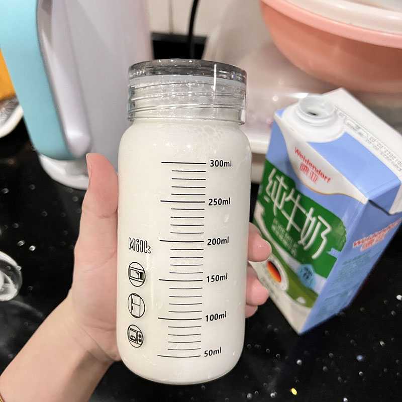 Glass glass glass 300ml milk cup mini milliliter with a fat fat cup household portable outer soy milk bottle