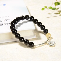 A stone natural obsidian couple bracelet hair Crystal transfer beads S925 silver bracelet original design with certificate