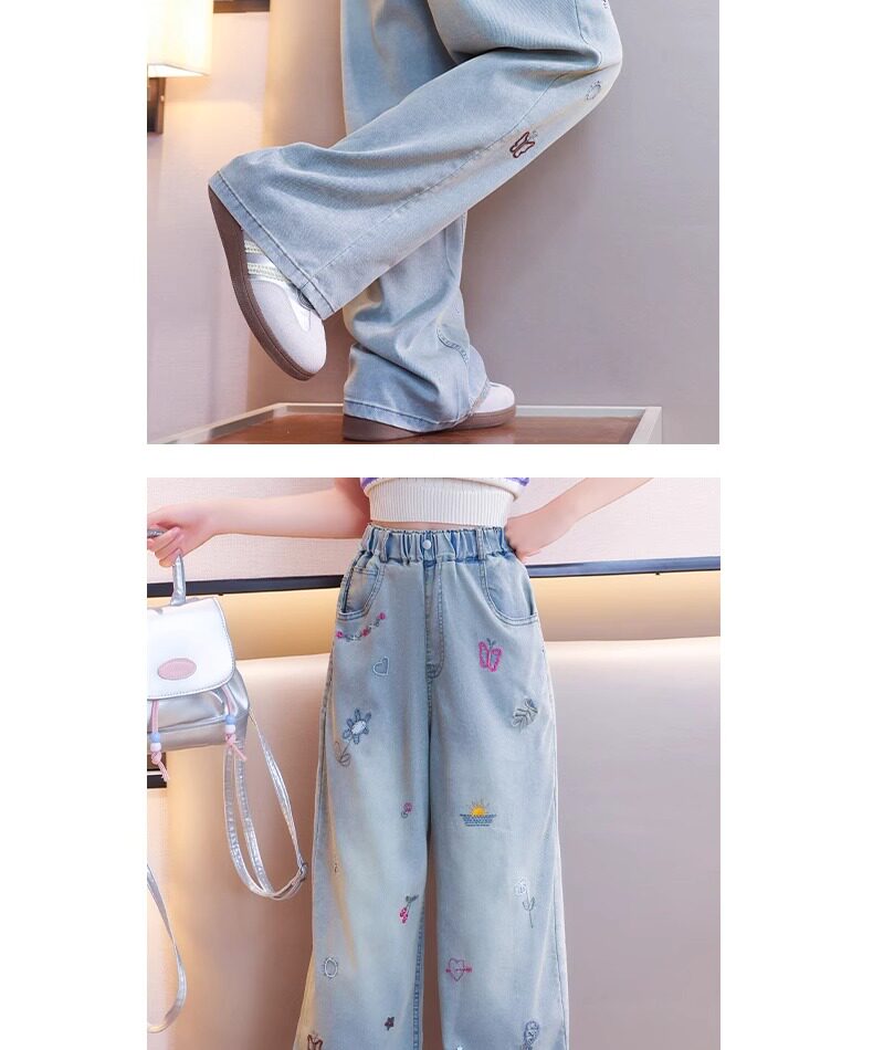 Джинсы детские 女童天丝牛仔裤2026新款夏装儿童夏季薄款裤子大童春秋阔腿裤长裤