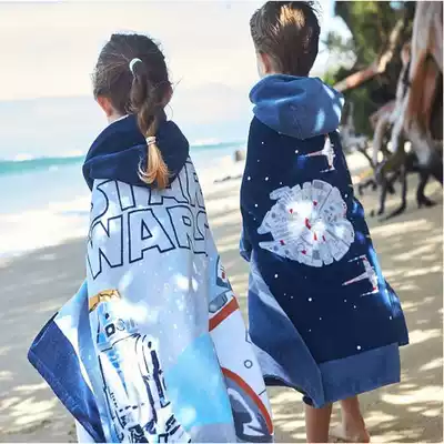 Children's seaside pure cotton bathrobe Beach swimming towel Female travel absorbent cotton cap Bath towel cloak cloak Male