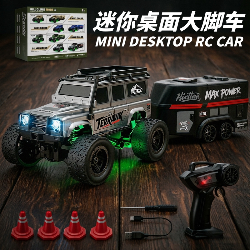 New 1:64 Mini Remote Control Car Desktop Off-Road Vehicle Climbing Car Big Wheel Car Rear-Wheel Drive Racing Model Children's Toy