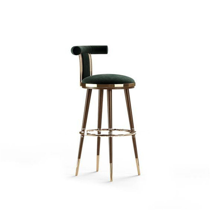 New Shanghai bar chair simple modern light luxury solid wood bar chair KTV reception stainless steel bar high chair
