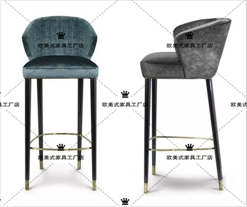 European solid wood bar chair American backrest Retro high chair KTV bar high stool Leather art fabric bar chair