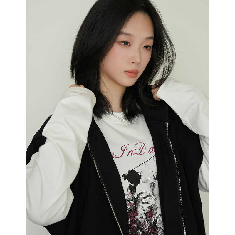 1225 Studio American-Style Street Fashion Double-Zipper Hooded Cardigan Sweatshirt for Women, Sleeveless Vest Jacket Trendy